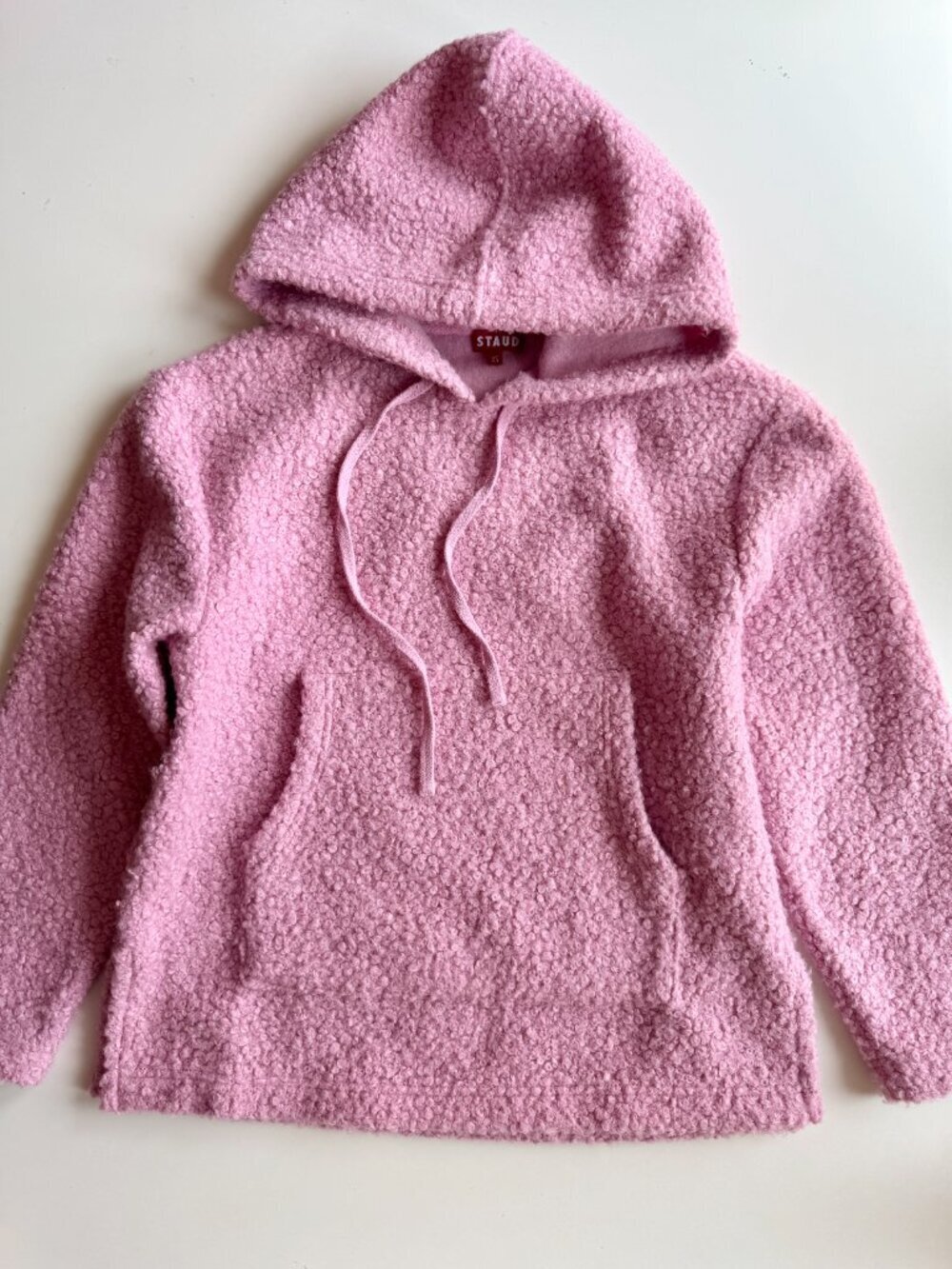 STAUD Rosebud Pink Faux Fur Hooded Teddy Bear Hoodie Sweater, Size XS - Picture 5 of 14
